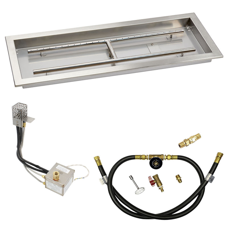 Load image into Gallery viewer, American Fire Products 30 x 10 rectangular stainless steel drop-in pan with AWEIS system and built-in H-burner for whole house propane outdoor fire pit installation
