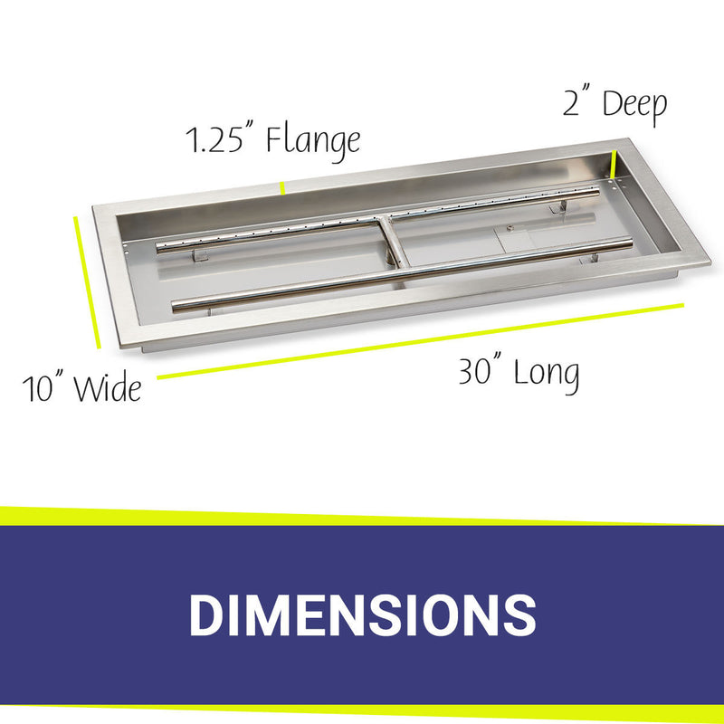 Load image into Gallery viewer, American Fire Products 30 x 10 rectangular stainless steel drop-in pan with AWEIS system and built-in H-burner for whole house propane outdoor fire pit installation

