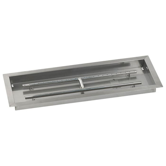 American Fire Products 30 x 10 inch rectangular stainless steel drop-in fire pit pan with built-in H-burner