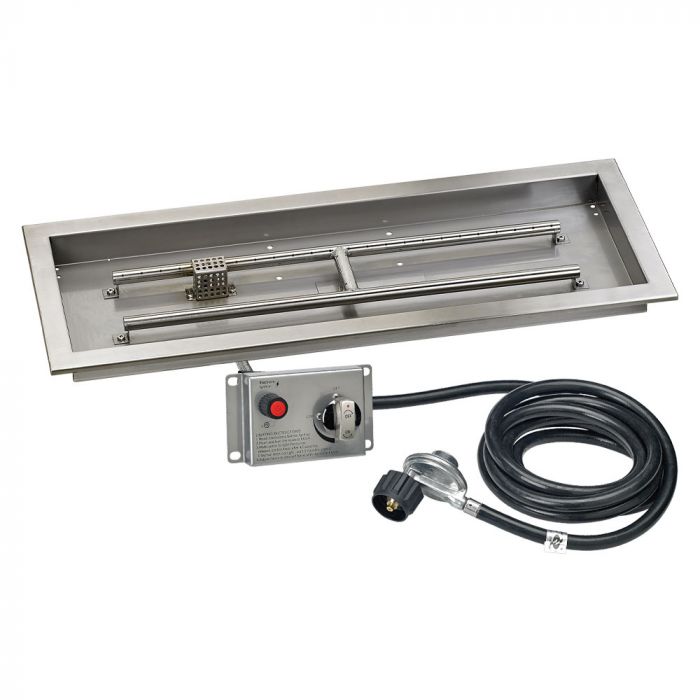 Load image into Gallery viewer, 30 inch by 10 inch stainless steel rectangular drop-in fire pit pan with electric ignition system kit CSA certified by American Fire Products
