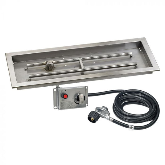 30 inch by 10 inch stainless steel rectangular drop-in fire pit pan with electric ignition system kit CSA certified by American Fire Products