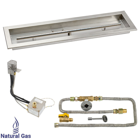 American Fire Products 30 x 6 stainless steel linear channel drop-in pan with AWEIS electronic ignition system and built-in T-burner for natural gas outdoor fire pits