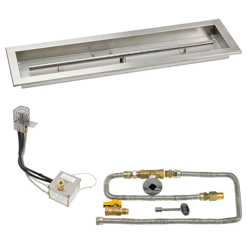 Load image into Gallery viewer, American Fire Products 30 x 6 stainless steel linear channel drop-in pan with AWEIS electronic ignition system and built-in T-burner for natural gas outdoor fire pits

