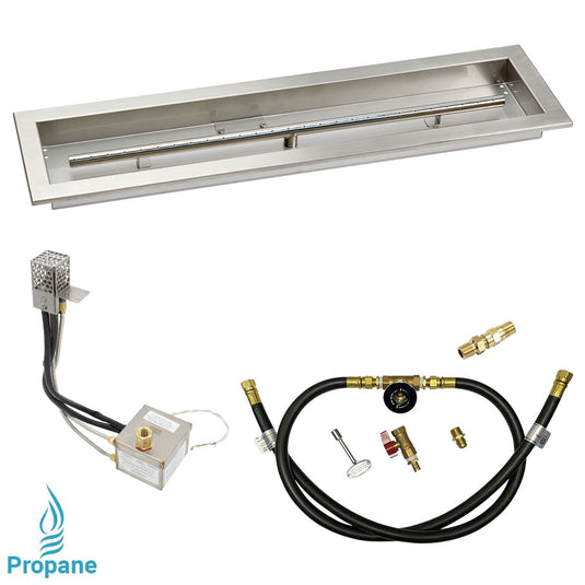 American Fire Products 30 x 6 stainless steel linear channel drop-in pan with AWEIS electronic ignition system and built-in T-burner for whole house propane outdoor fire pits