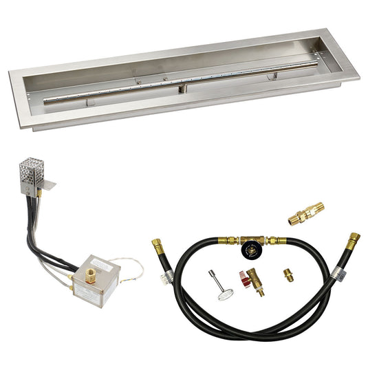 American Fire Products 30 x 6 stainless steel linear channel drop-in pan with AWEIS electronic ignition system and built-in T-burner for whole house propane outdoor fire pits