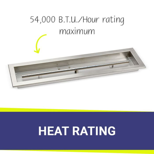 American Fire Products 30x6 linear drop-in fire pit pan with 54000 BTU per hour maximum heat rating stainless steel burner system for outdoor fire pits