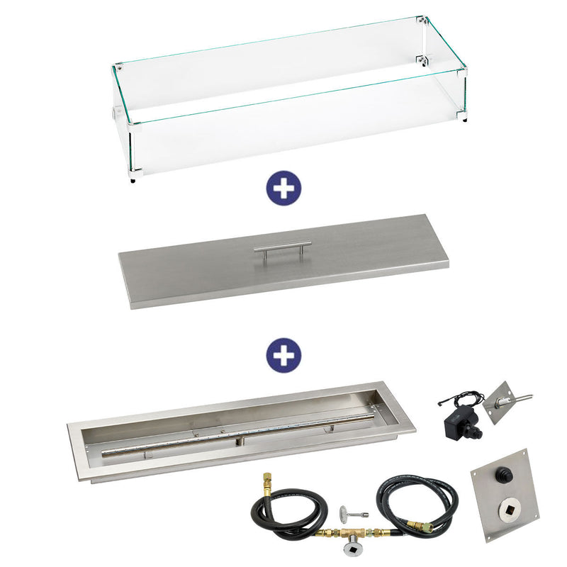 Load image into Gallery viewer, American Fire Products 30 inch by 6 inch linear drop-in fire pit pan with push button spark ignition kit natural gas bundle for outdoor fire pits
