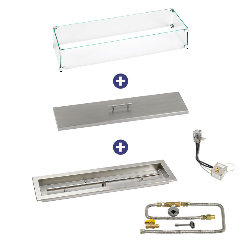 Load image into Gallery viewer, American Fire Products 30 inch by 6 inch stainless steel linear drop-in fire pit pan with AWEIS natural gas ignition system bundle
