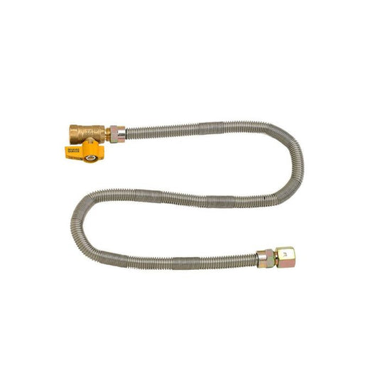 American Fire Products 34 inch Quiet-Flex gas line with safety shut-off valve for fire pit and fireplace gas installation systems