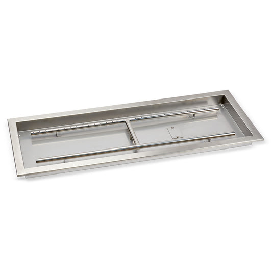 American Fire Products 36 inch by 12 inch stainless steel rectangular drop-in fire pit pan with built-in H-burner