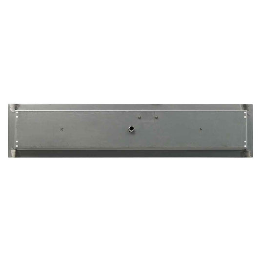 Bottom view of the American Fire Products 36 inch by 6 inch stainless steel linear drop-in fire pit pan with built-in 1/2 inch gas inlet