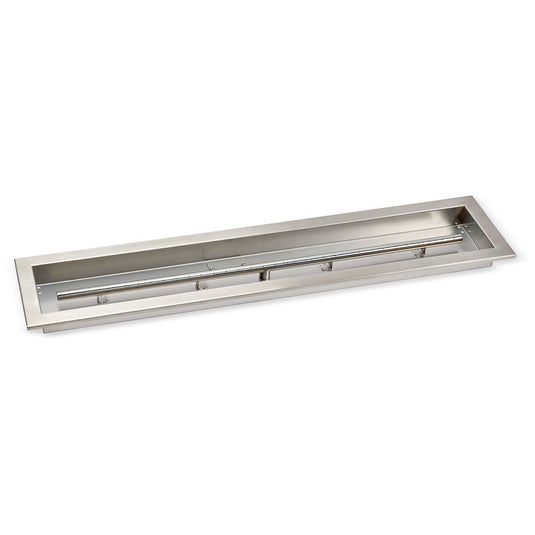 American Fire Products 36 inch by 6 inch stainless steel linear drop-in fire pit pan with built-in T-burner