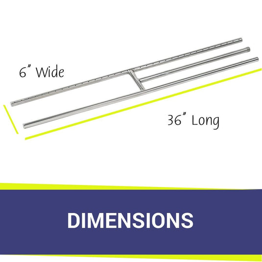American Fire Products 36 inch stainless steel H-style burner dimensions and specifications for natural gas fire pits