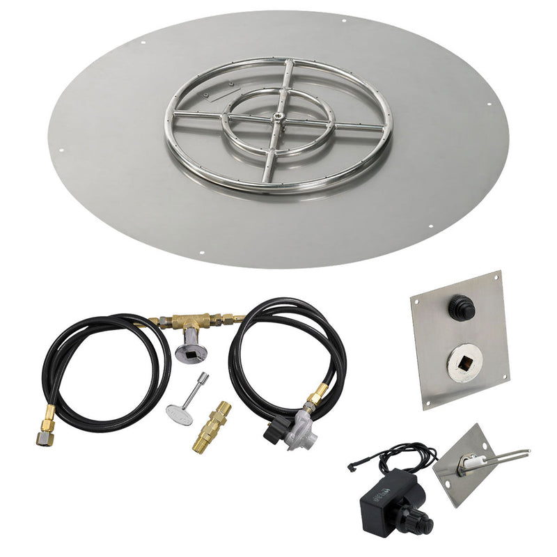 Load image into Gallery viewer, American Fire Products 36 inch round flat stainless steel fire pit pan with 18 inch ring burner and propane spark ignition kit outdoor fire pit system
