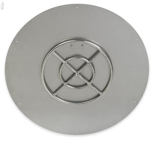 Top view of the American Fire Products 36 inch round stainless steel flat pan with included 18 inch fire ring burner.