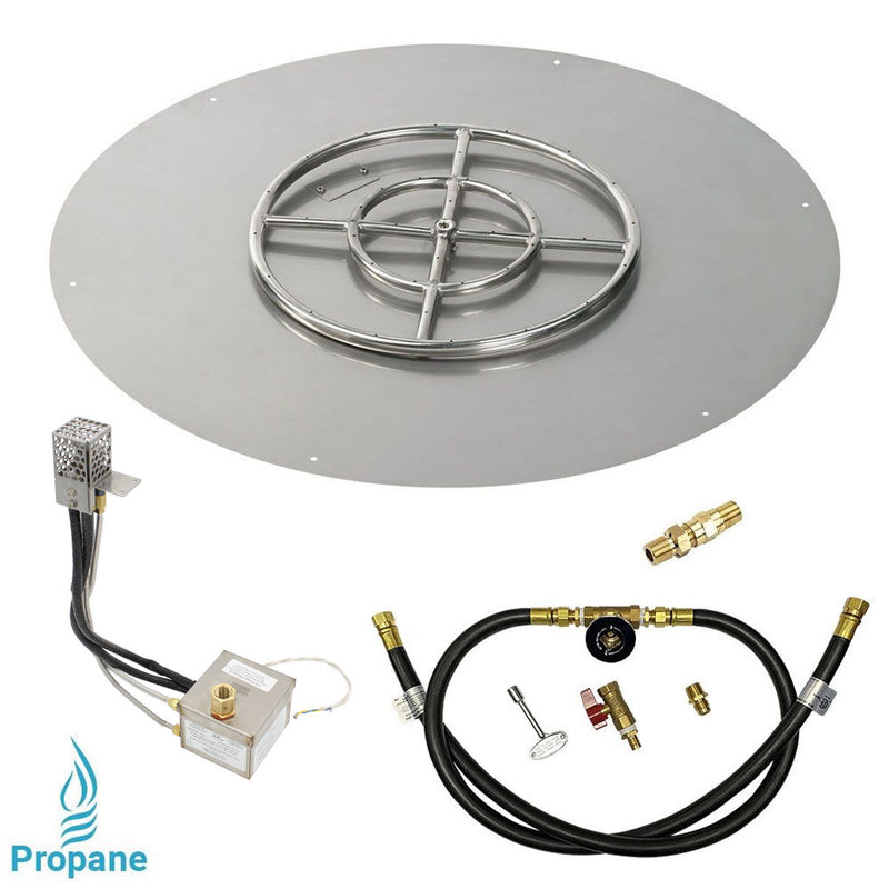 Load image into Gallery viewer, American Fire Products 36 Inch Round Stainless Steel Flat Pan with 18 Inch Ring Burner and AWEIS Electronic Ignition System for Whole House Propane Fire Pits
