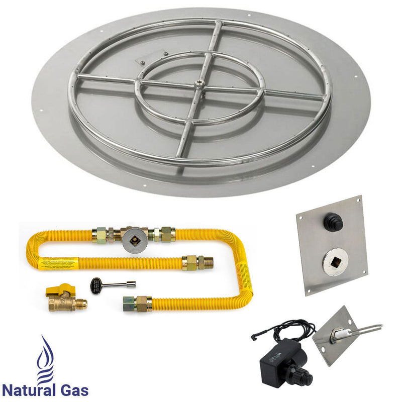 Load image into Gallery viewer, American Fire Products 36 inch round flat stainless steel fire pit pan with 24 inch ring burner and natural gas spark ignition kit high capacity outdoor fire pit system
