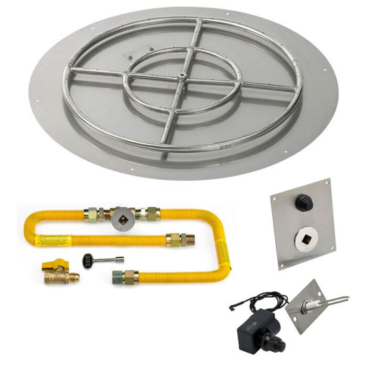 American Fire Products 36 inch round flat stainless steel fire pit pan with 24 inch ring burner and natural gas spark ignition kit high capacity outdoor fire pit system