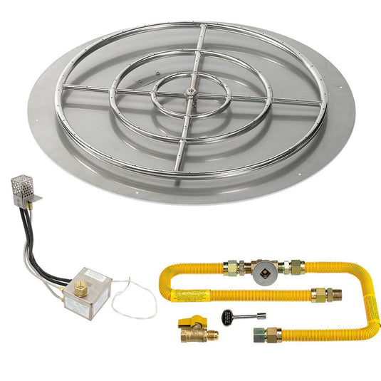 American Fire Products 36 Inch Round Stainless Steel Flat Pan with 30 Inch Ring Burner and High Capacity AWEIS Electronic Ignition System for Natural Gas Fire Pits