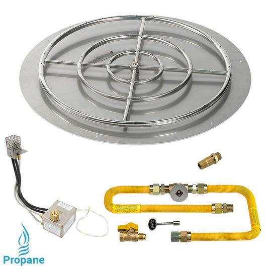 American Fire Products 36 Inch Round Stainless Steel Flat Pan with 30 Inch Ring Burner and High Capacity AWEIS Electronic Ignition System for Whole House Propane Fire Pits