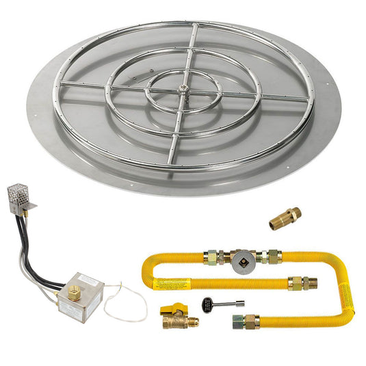 American Fire Products 36 Inch Round Stainless Steel Flat Pan with 30 Inch Ring Burner and High Capacity AWEIS Electronic Ignition System for Whole House Propane Fire Pits