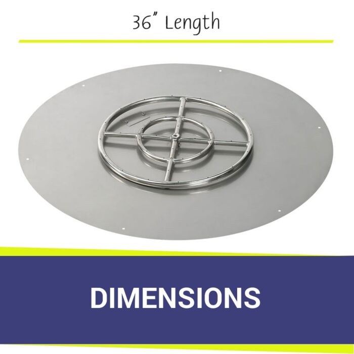 Load image into Gallery viewer, Dimensions of American Fire Products 36 Inch Round Stainless Steel Flat Burner Pan with 18 Inch Stainless Steel Ring Burner
