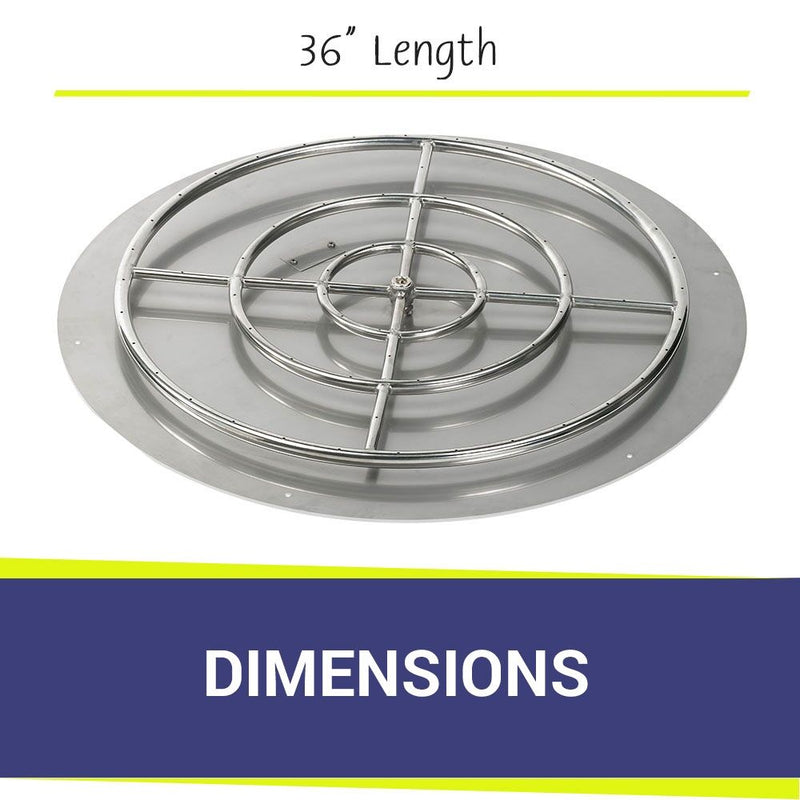 Load image into Gallery viewer, Dimensions of American Fire Products 36 Inch Round Stainless Steel Flat Burner Pan with 30 Inch Stainless Steel Ring Burner
