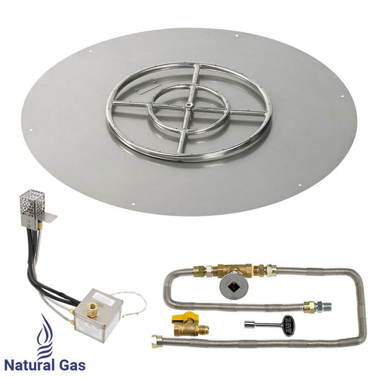 American Fire Products 36 Inch Round Stainless Steel Flat Pan with AWEIS Electronic Ignition System and 18 Inch Ring Burner for Natural Gas Fire Pits
