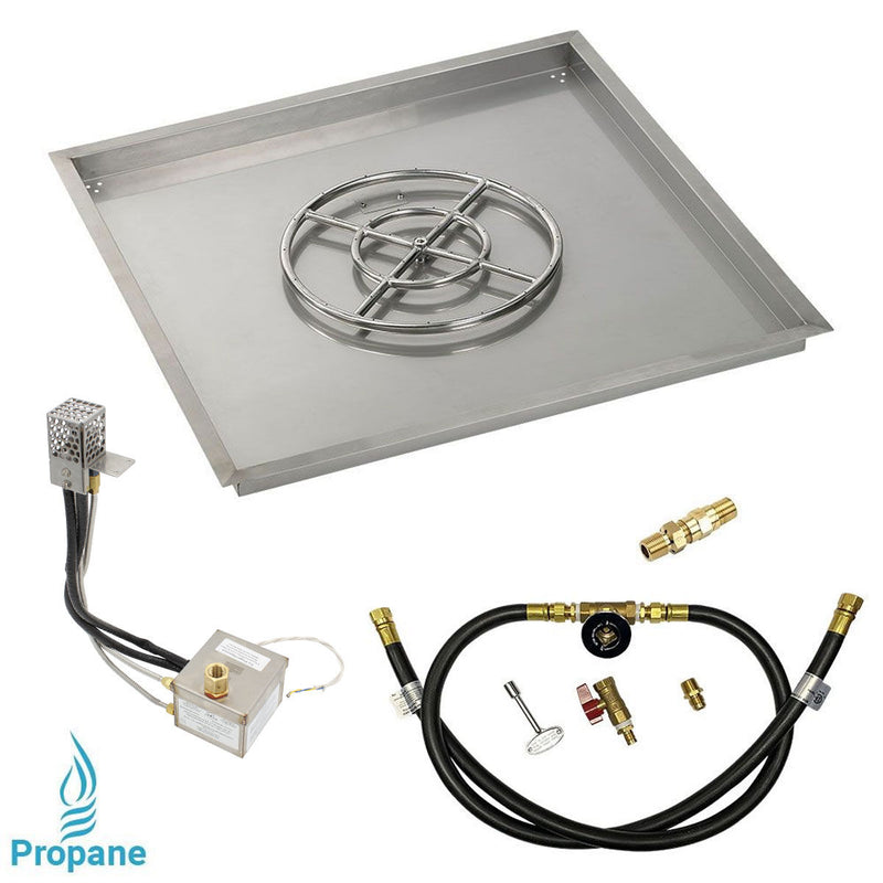 Load image into Gallery viewer, American Fire Products 36 Inch Square Stainless Steel Drop-In Pan with 18 Inch Ring Burner and AWEIS Electronic Ignition System for Whole House Propane Fire Pits
