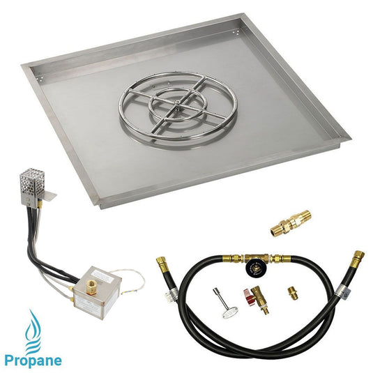 American Fire Products 36 Inch Square Stainless Steel Drop-In Pan with 18 Inch Ring Burner and AWEIS Electronic Ignition System for Whole House Propane Fire Pits