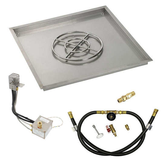 American Fire Products 36 Inch Square Stainless Steel Drop-In Pan with 18 Inch Ring Burner and AWEIS Electronic Ignition System for Whole House Propane Fire Pits