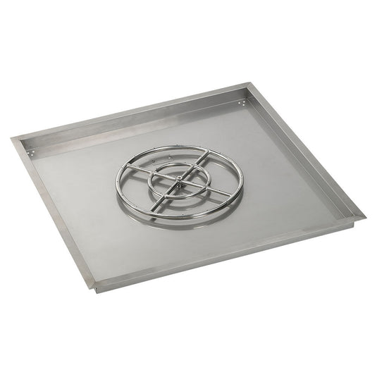 American Fire Products 36 inch square stainless steel drop-in fire pit pan with 18 inch stainless steel fire pit ring burner for custom outdoor fire pits