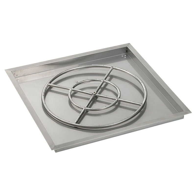 Load image into Gallery viewer, American Fire Products 36 inch square stainless steel drop-in fire pit pan with 24 inch stainless steel fire pit ring burner for custom outdoor fire pits

