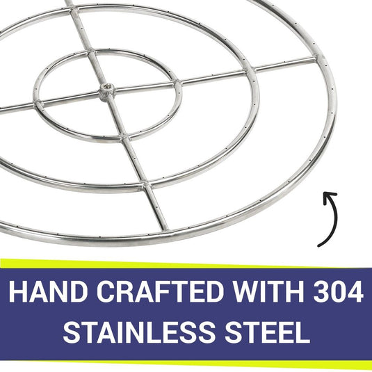 American Fire Products 36-inch Triple-Ring Stainless Steel Burner handcrafted from premium 304 stainless steel with 3/4-inch inlet for natural gas or propane outdoor fire pits