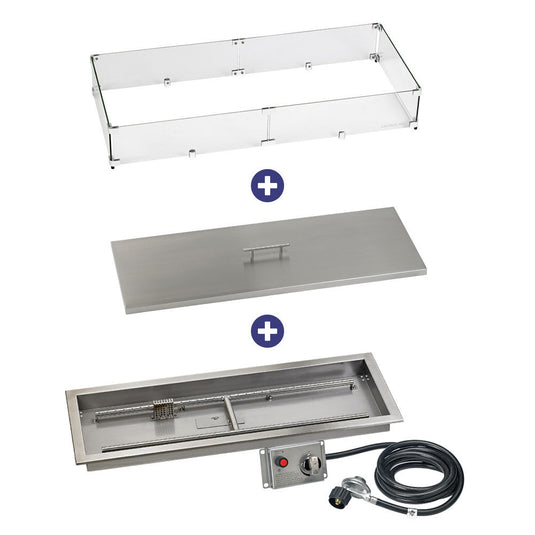 American Fire Products 36" x 12" Rectangular Stainless Steel Drop-in Fire Pit Pan With Electric Ignition System kit, CSA Certified - Bundle