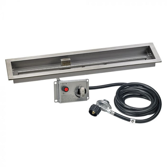 American Fire Products 36 x 6 Inch Stainless Steel Linear Drop-In Fire Pit Pan with CSA Certified Electric Ignition System for Outdoor Gas Fire Features