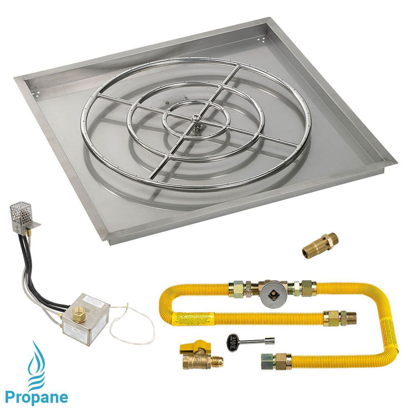 Load image into Gallery viewer, American Fire Products 36 inch square drop-in pan with 30 inch ring burner and high-capacity AWEIS whole house propane ignition system for large outdoor fire pits
