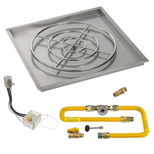 American Fire Products 36 inch square drop-in pan with 30 inch ring burner and high-capacity AWEIS whole house propane ignition system for large outdoor fire pits