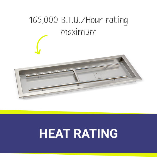 American Fire Products 36x12 rectangular drop-in fire pit pan with 165000 BTU per hour maximum heat rating stainless steel burner system for outdoor fire pits