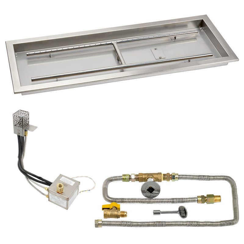 Load image into Gallery viewer, American Fire Products 36 x 12 rectangular stainless steel drop-in pan with AWEIS system and built-in H-burner for natural gas outdoor fire pit installation
