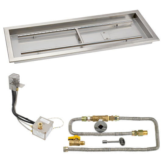 American Fire Products 36 x 12 rectangular stainless steel drop-in pan with AWEIS system and built-in H-burner for natural gas outdoor fire pit installation