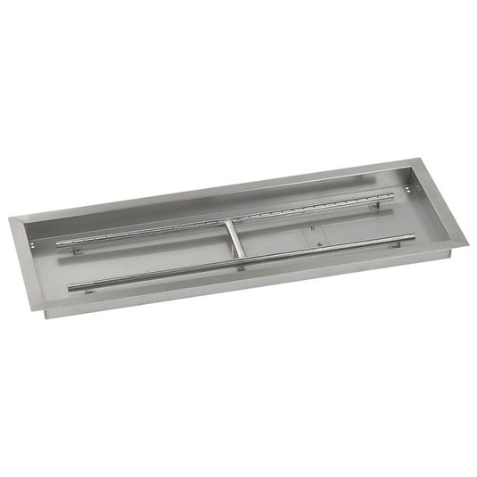 American Fire Products 36 x 12 inch rectangular stainless steel drop-in fire pit pan with built-in H-burner