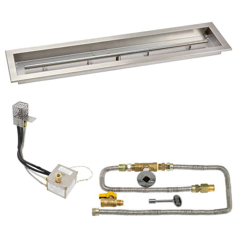 Load image into Gallery viewer, American Fire Products 36 x 6 stainless steel linear channel drop-in pan with AWEIS electronic ignition system, built-in T-burner, and natural gas configuration for outdoor fire pits
