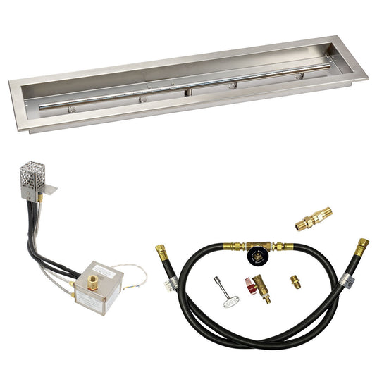 American Fire Products 36 x 6 stainless steel linear channel drop-in pan with AWEIS electronic ignition system, built-in T-burner, and whole house propane configuration for outdoor fire pits