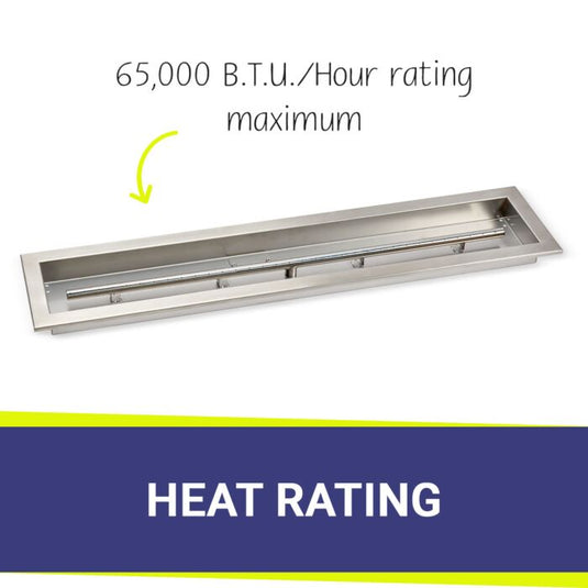American Fire Products 36x6 linear drop-in fire pit pan with 65000 BTU per hour maximum heat rating stainless steel burner system for outdoor fire pits