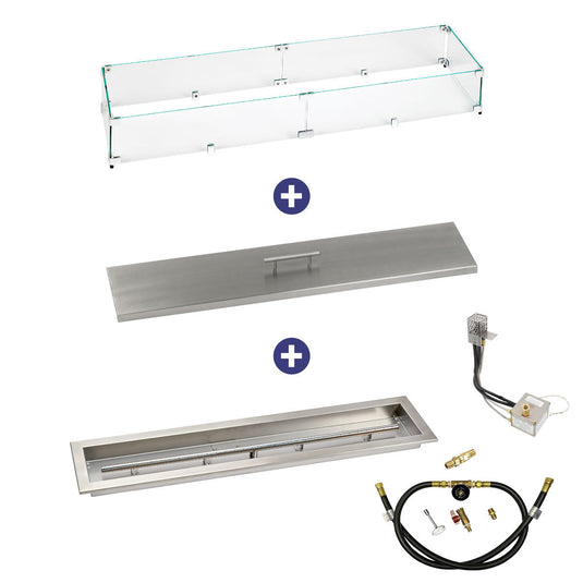 American Fire Products 36 inch by 6 inch stainless steel linear drop-in fire pit pan with AWEIS whole house propane ignition system bundle for outdoor fire features