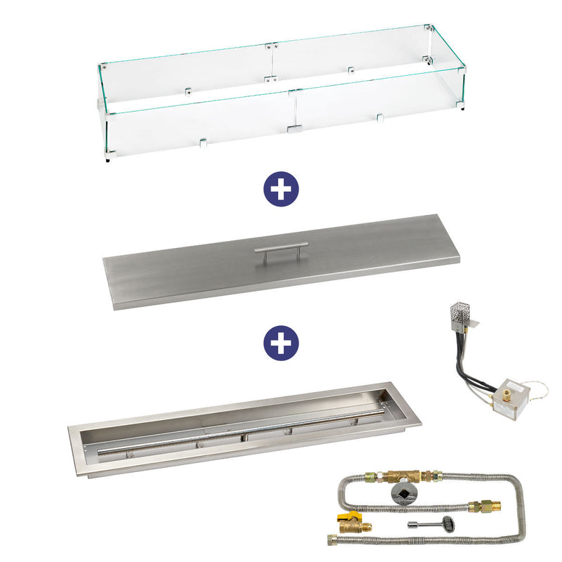 Load image into Gallery viewer, American Fire Products 36 inch by 6 inch stainless steel linear drop-in fire pit pan with S.I.T natural gas ignition system bundle

