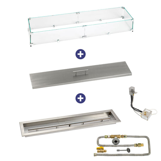 American Fire Products 36 inch by 6 inch stainless steel linear drop-in fire pit pan with S.I.T natural gas ignition system bundle