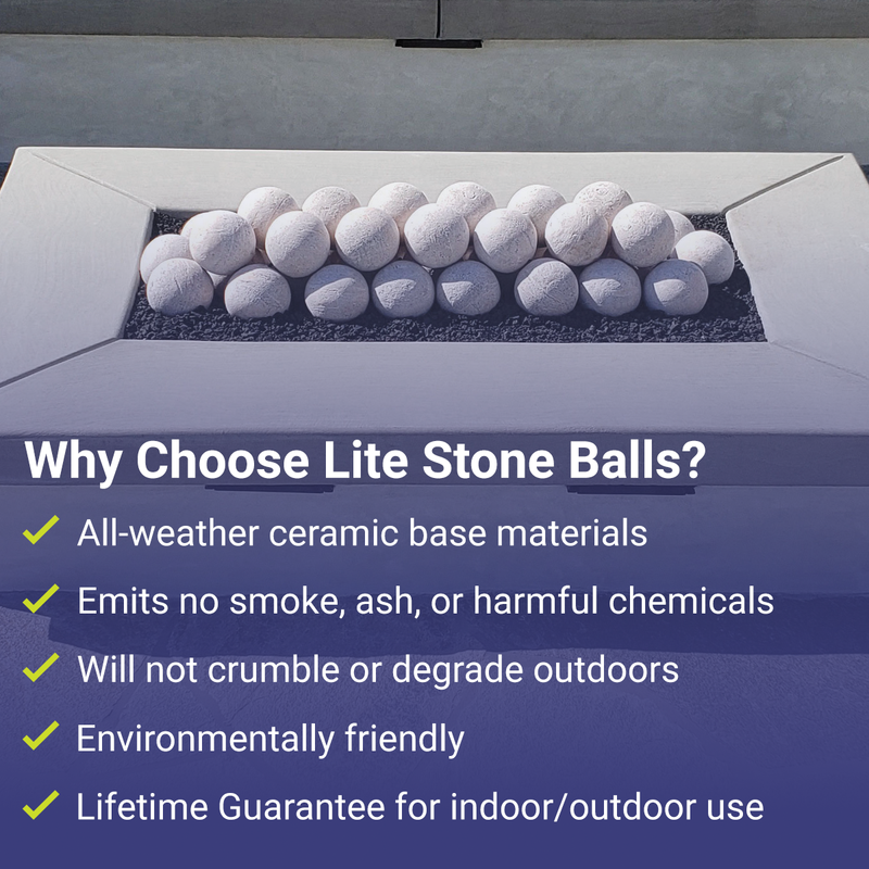 Load image into Gallery viewer, American Fire Products 4-inch ceramic fire balls showcasing features, benefits, and use cases for gas fire pits, fireplaces, and indoor or outdoor fire features with modern decorative design
