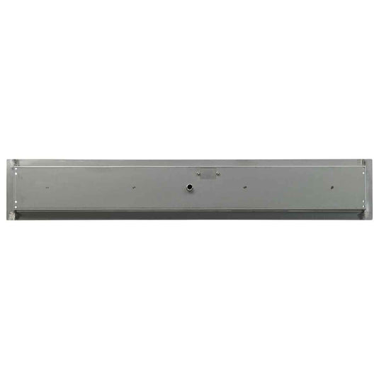 Bottom view of the American Fire Products 48 inch by 6 inch stainless steel linear drop-in fire pit pan with built-in 1/2 inch gas inlet